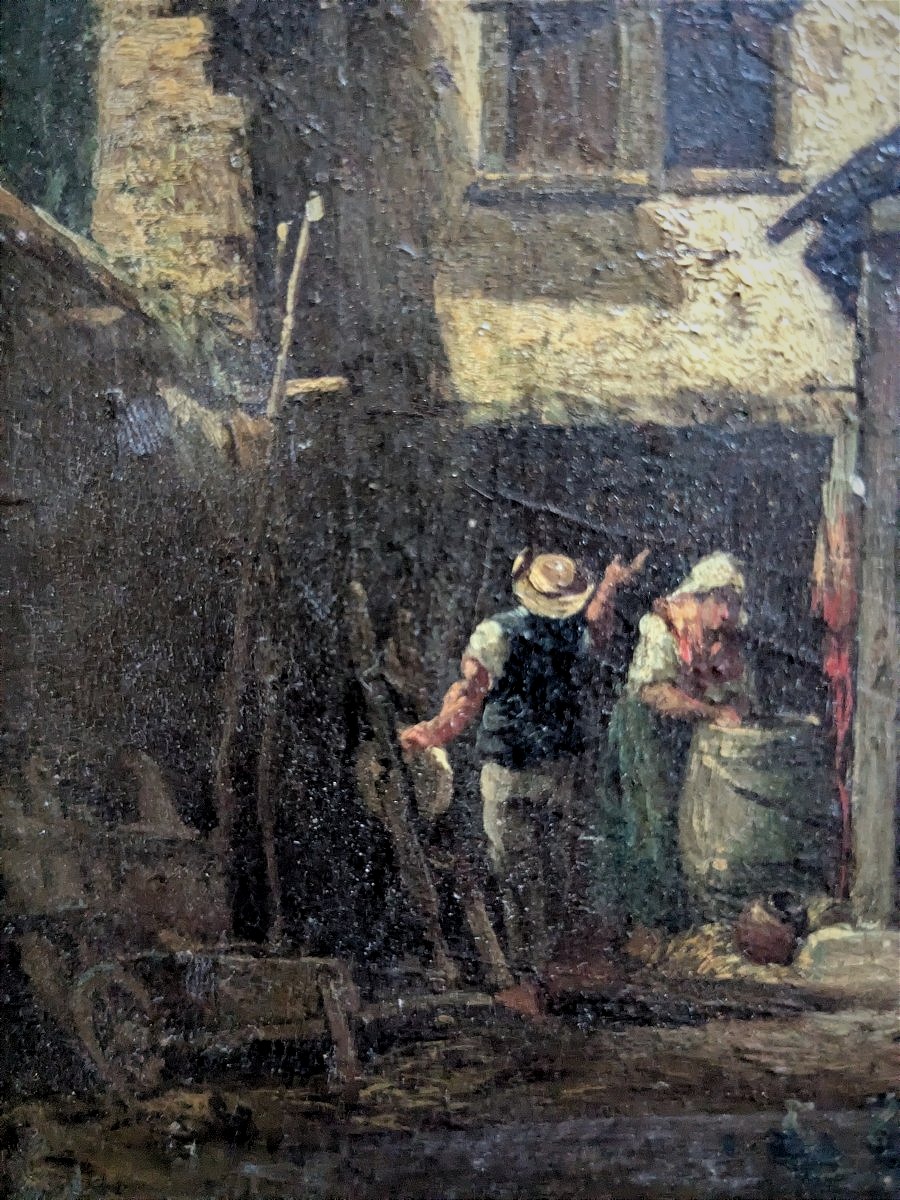 Painting, Oil On Wood, Mid-19th Century, *the Farmyard* -photo-3