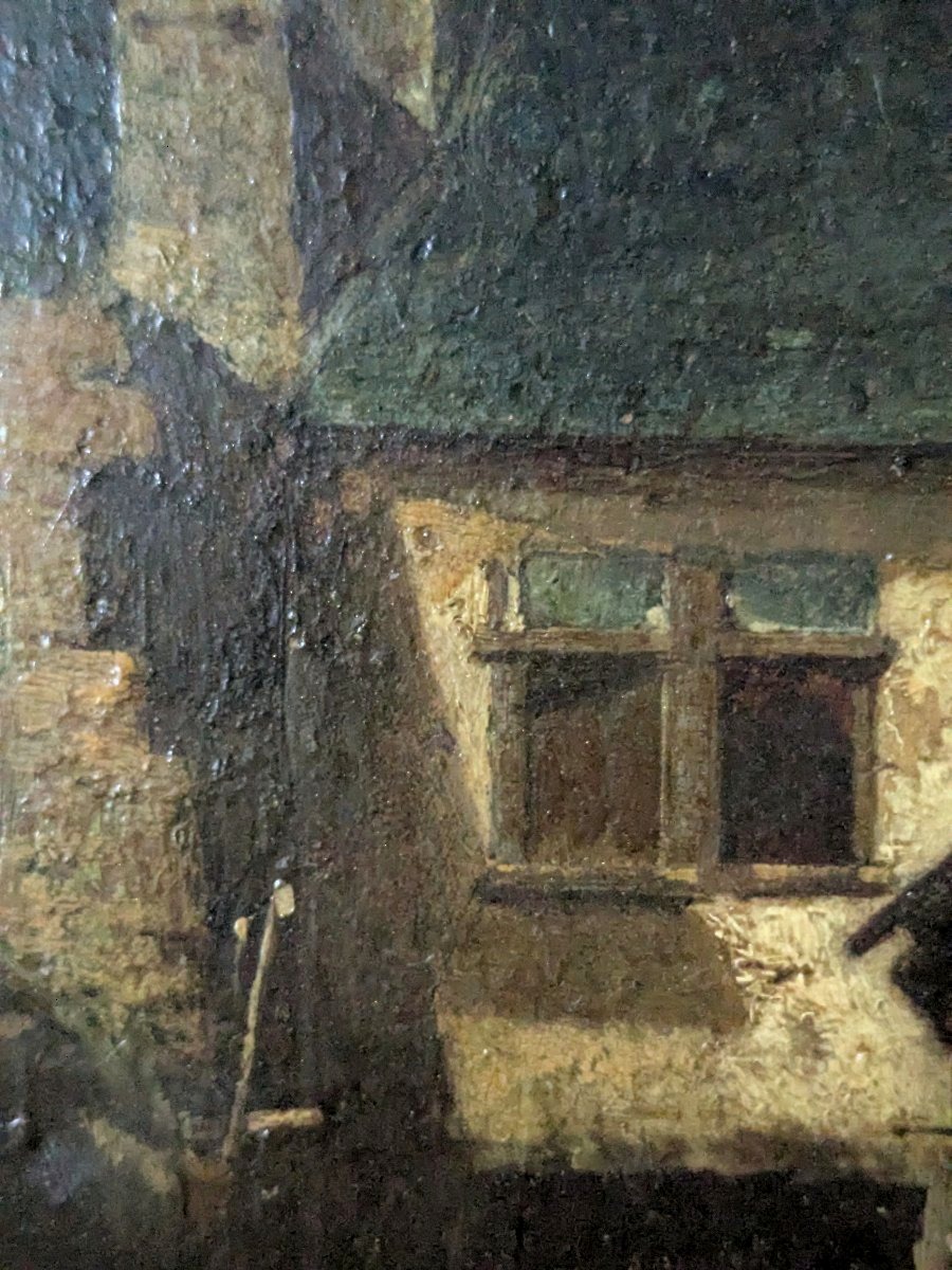Painting, Oil On Wood, Mid-19th Century, *the Farmyard* -photo-2