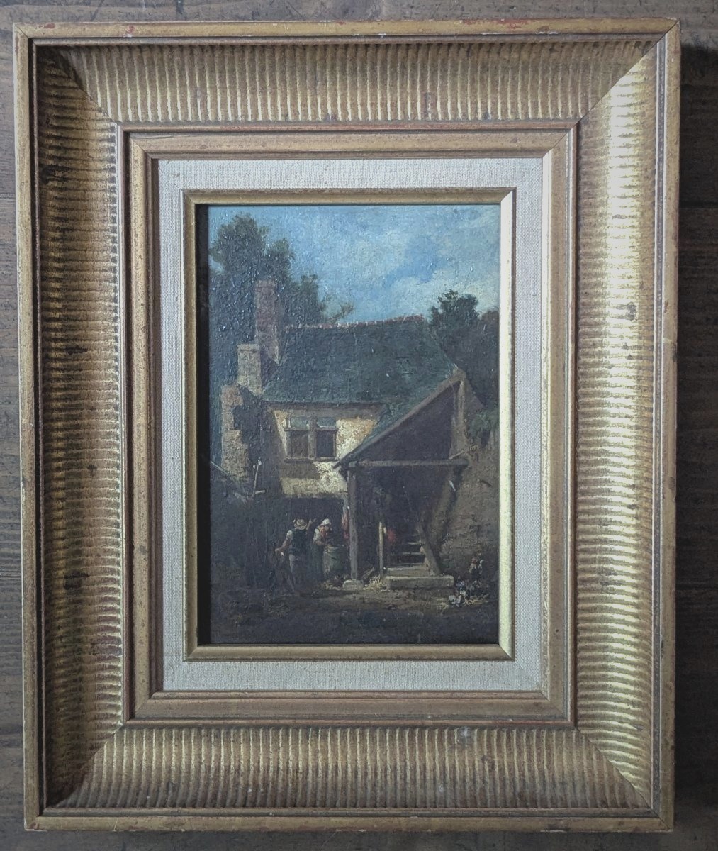 Painting, Oil On Wood, Mid-19th Century, *the Farmyard* 