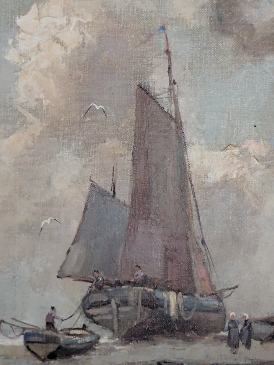 Early 20th Century Seascape, Oil On Canvas Signed By Albert Hirtz -photo-3