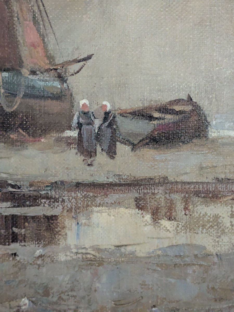 Early 20th Century Seascape, Oil On Canvas Signed By Albert Hirtz -photo-4