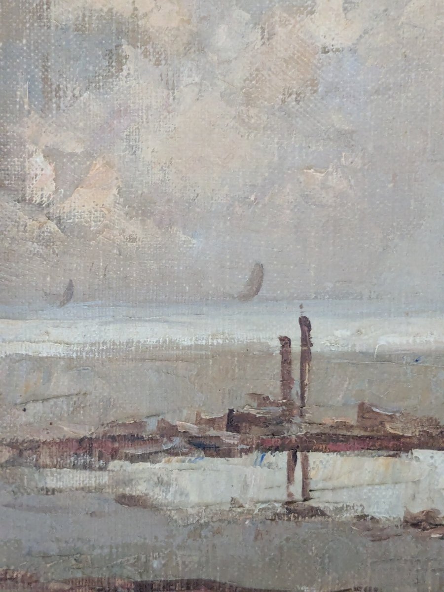 Early 20th Century Seascape, Oil On Canvas Signed By Albert Hirtz -photo-1