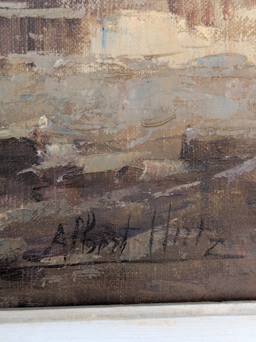 Early 20th Century Seascape, Oil On Canvas Signed By Albert Hirtz -photo-2
