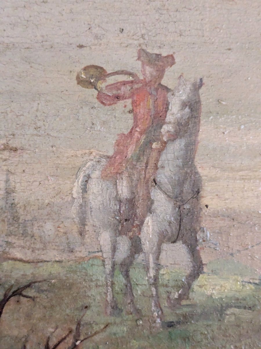 Tableau " La chasse à courre" huile sur panneau, 19 ème siècle.-photo-4