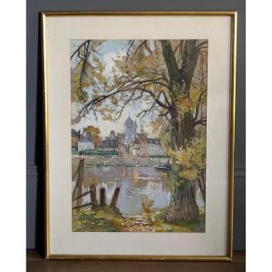 Aquarelle " Bord de Loire"  fin 19 ème, début 20 ème siècle