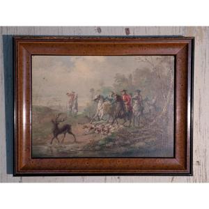 Painting Titled "the Hunt," Oil On Panel, 19th Century.