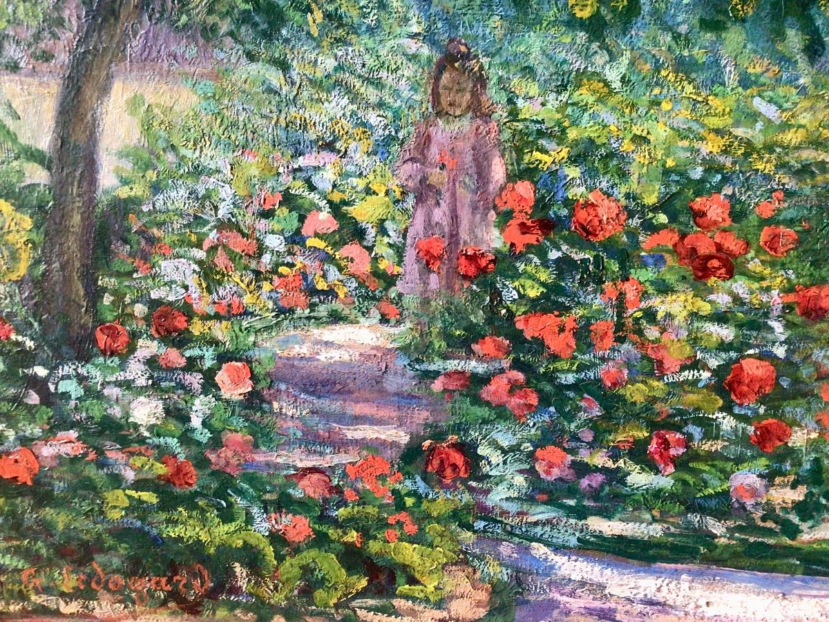 Jeune fille dans un jardin fleuri par Georges Ledogard -photo-3