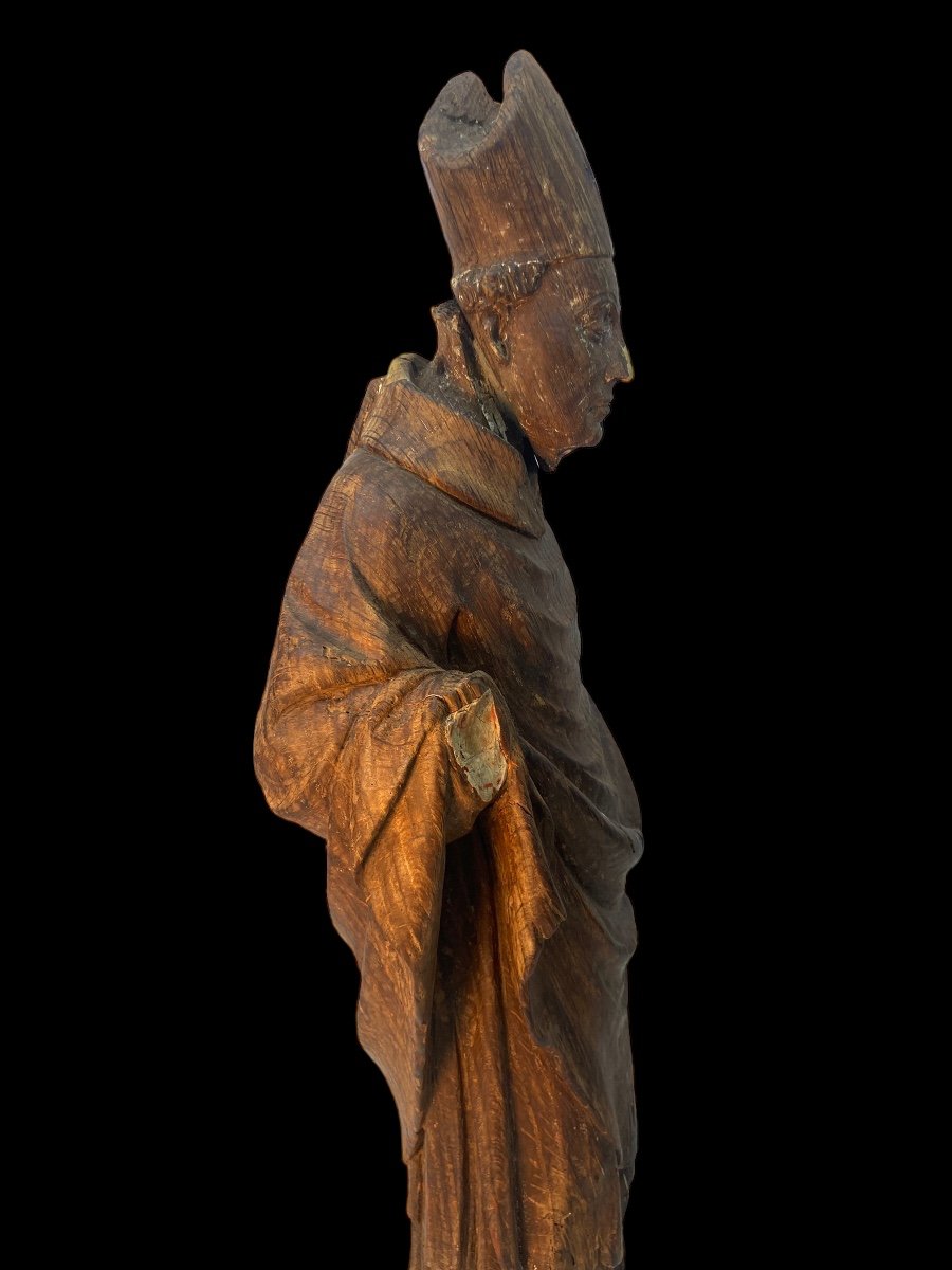 Sculpture En Bois d'Un évêque - début 15ième Siècle - Flandre -photo-4