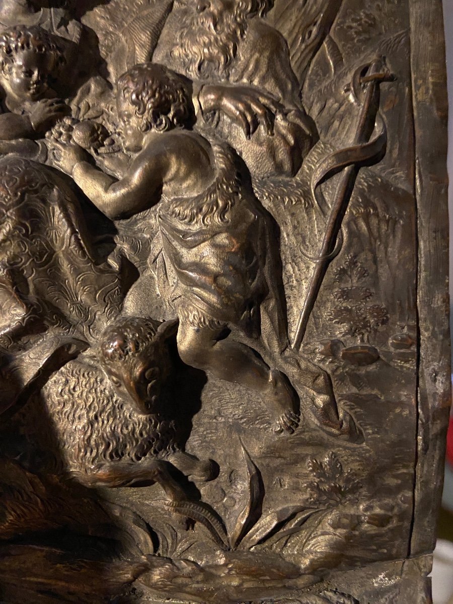 Plaque en relief en bronze doré du XVIIe Siècle - La Nativité  – (Augsburg - Allemagne)-photo-5