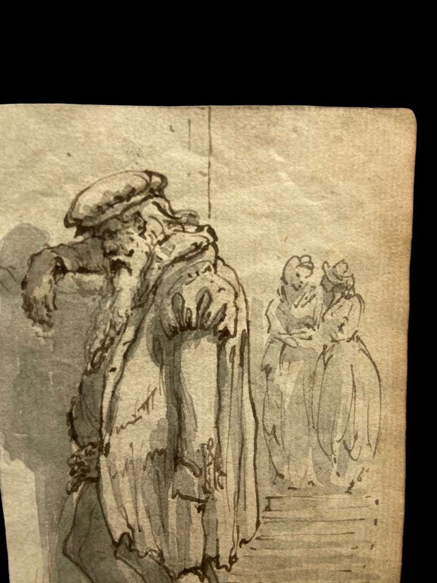 17th Century Drawing (black Ink On Paper) With A Special Scene-photo-3