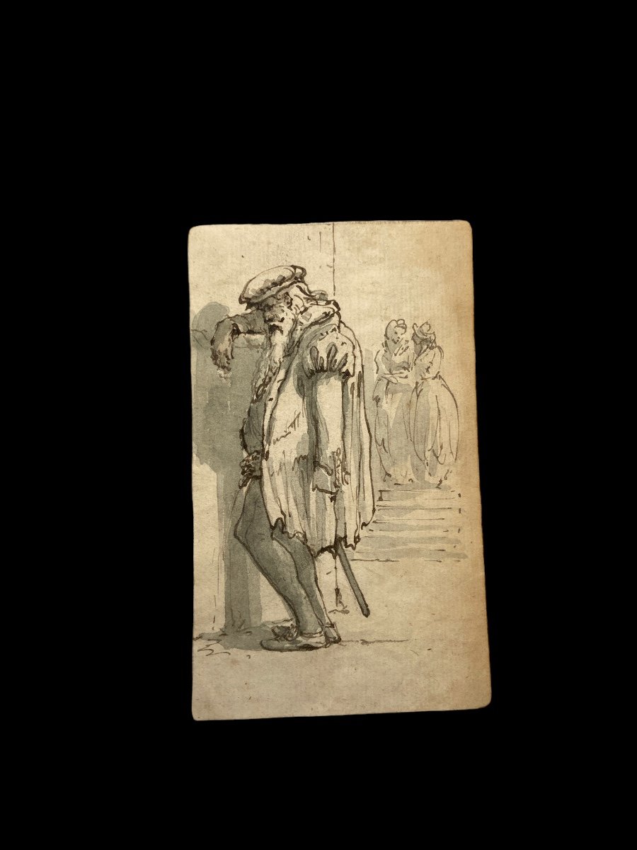 17th Century Drawing (black Ink On Paper) With A Special Scene-photo-2