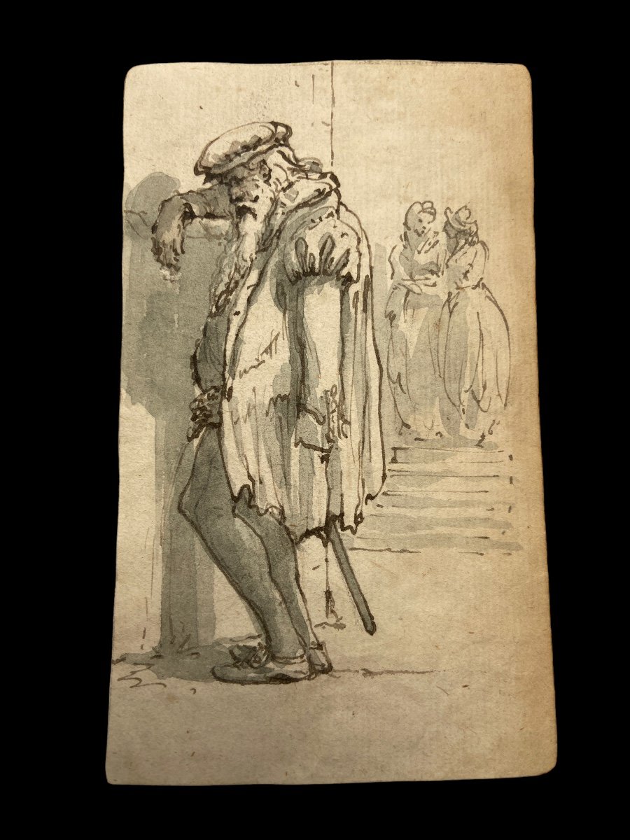 17th Century Drawing (black Ink On Paper) With A Special Scene