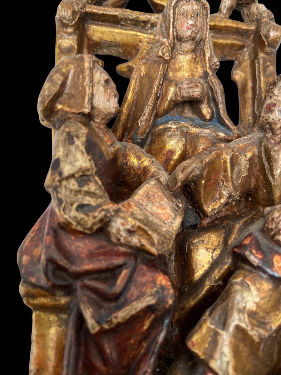 Sculpture (oak) Of A Theological Discussion - Brussels Late 15th Century-photo-3