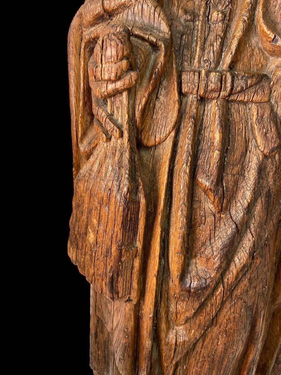 Large 'saint' In Carved Oak – Flemish – 16th Century -photo-3
