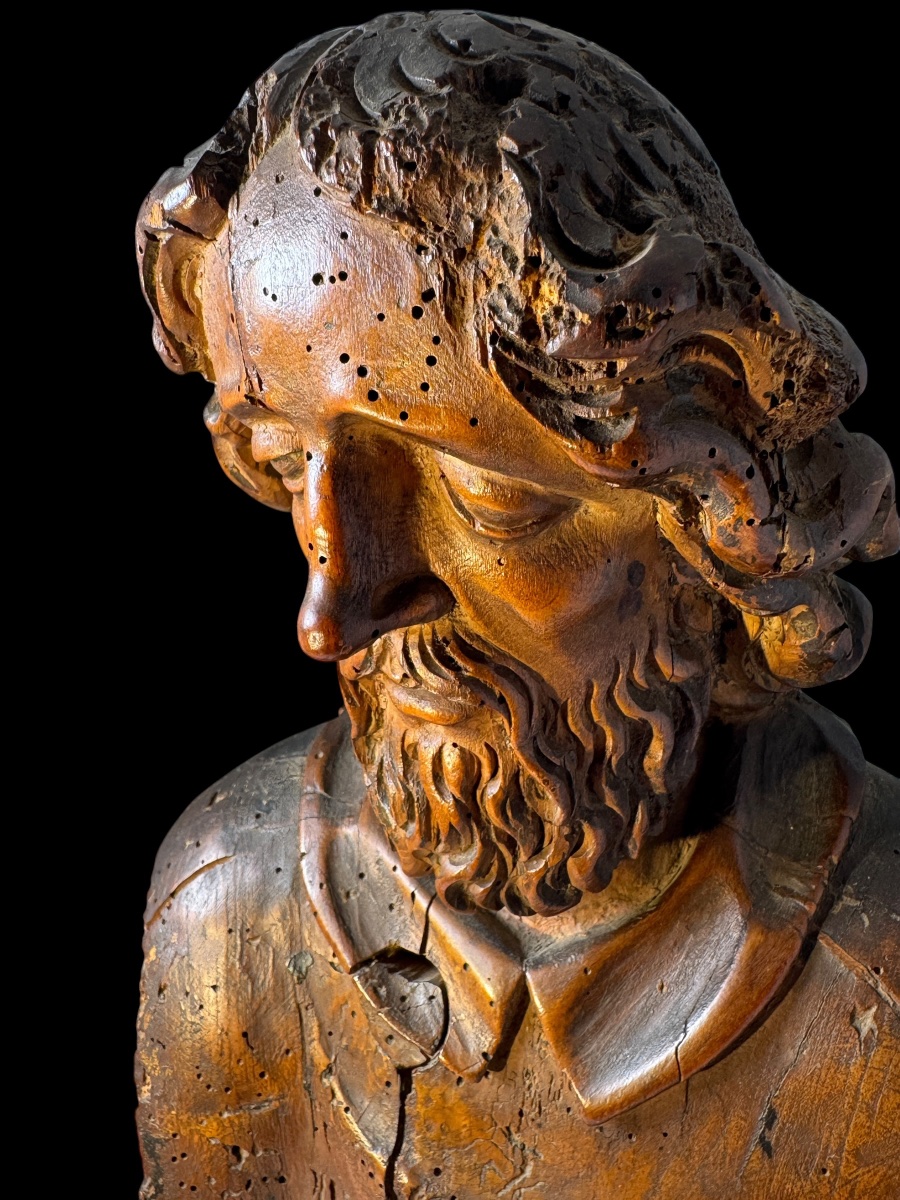 Wooden Bust Of An Apostle. 16th Century, Western Europe. -photo-2