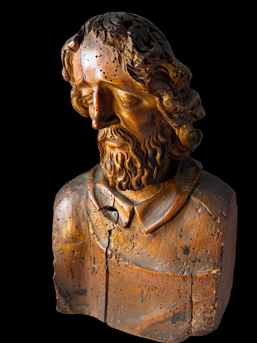 Wooden Bust Of An Apostle. 16th Century, Western Europe. -photo-4