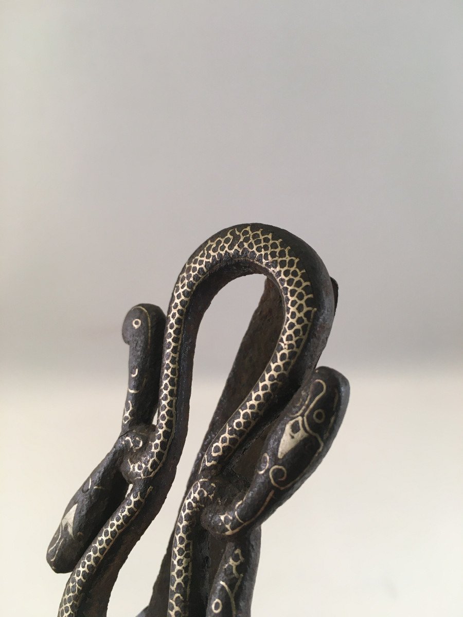 Ceinture De Serpent En Fer Incrusté d'Argent Au XIXe Siècle - Java/surakarta-photo-3