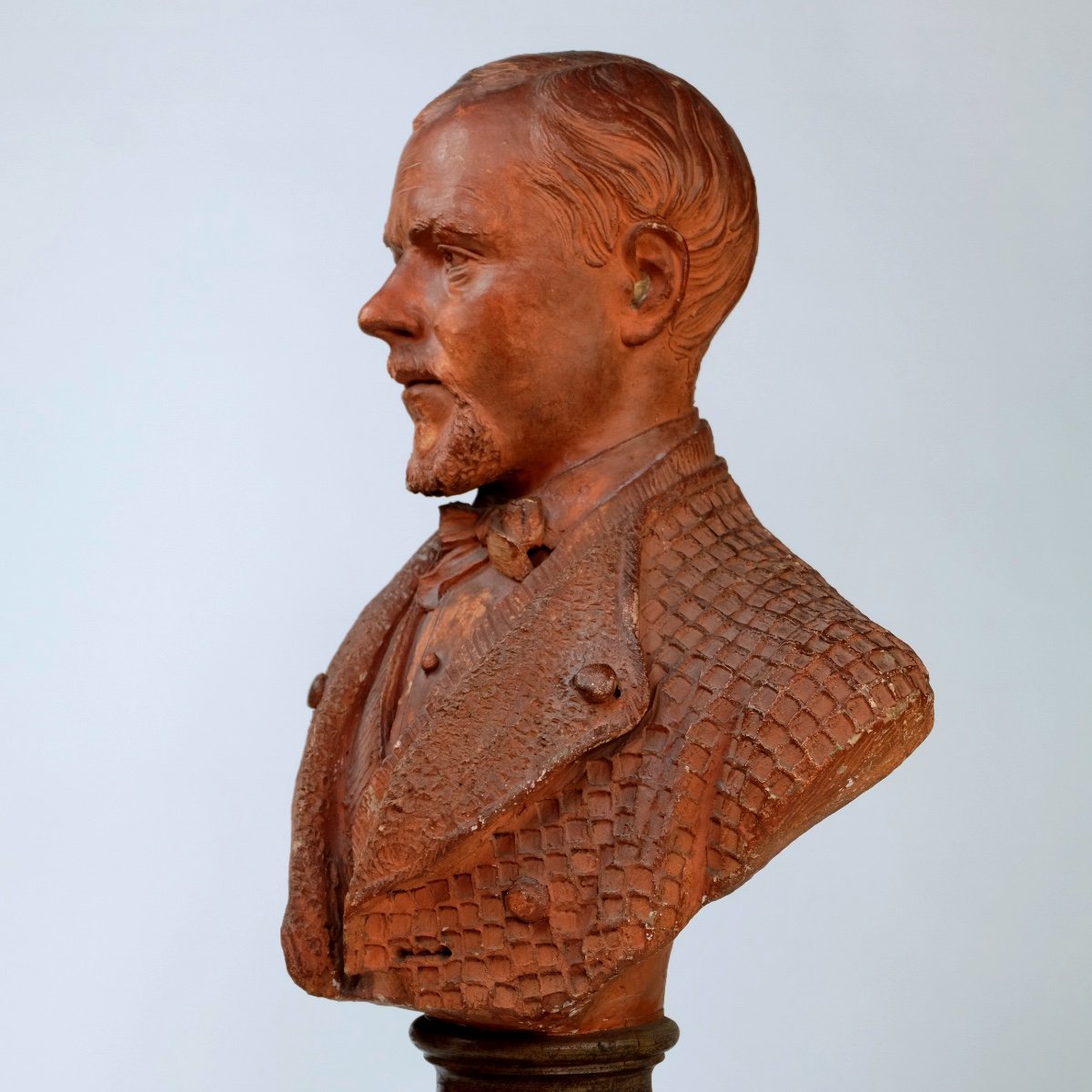 A Terracotta Bust - By Ph. Le Libon - Dated 1876 - On A Wooden Base-photo-2