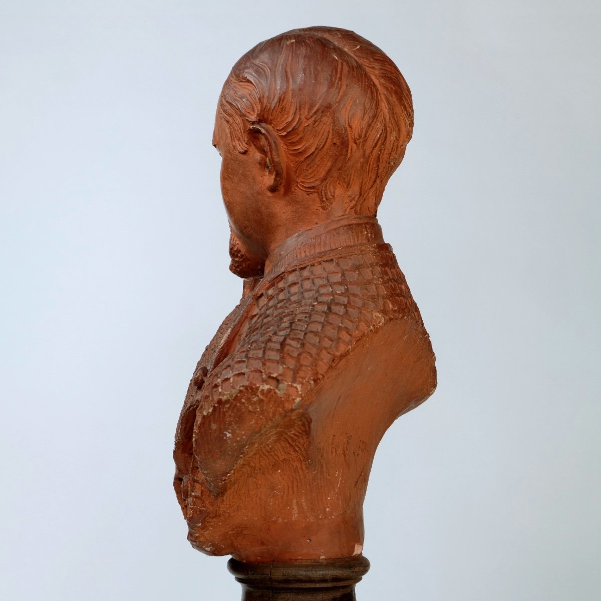 A Terracotta Bust - By Ph. Le Libon - Dated 1876 - On A Wooden Base-photo-4