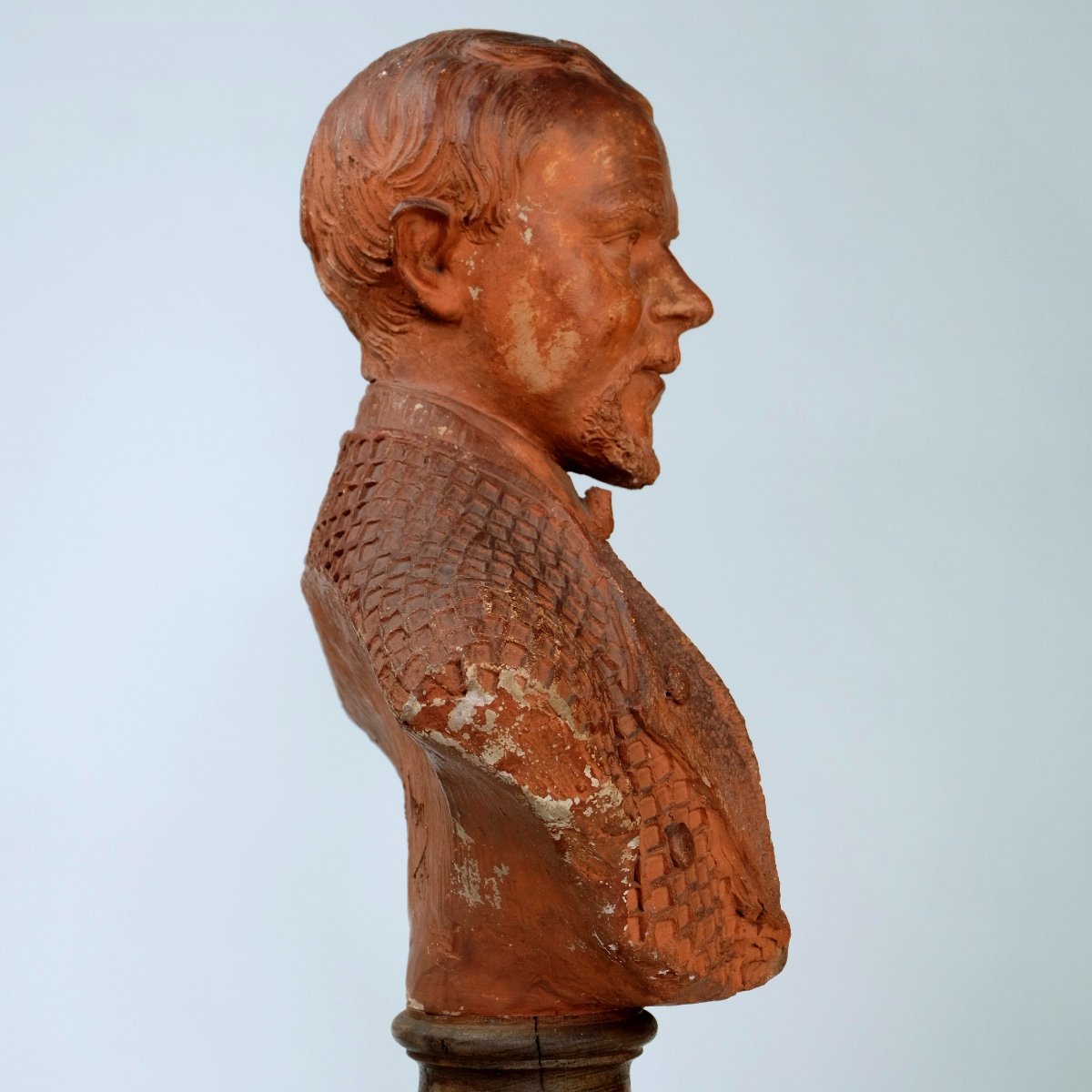 A Terracotta Bust - By Ph. Le Libon - Dated 1876 - On A Wooden Base-photo-1