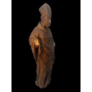 Wooden Sculpture Of A Bishop - First Part Of The 15th Century - Flanders