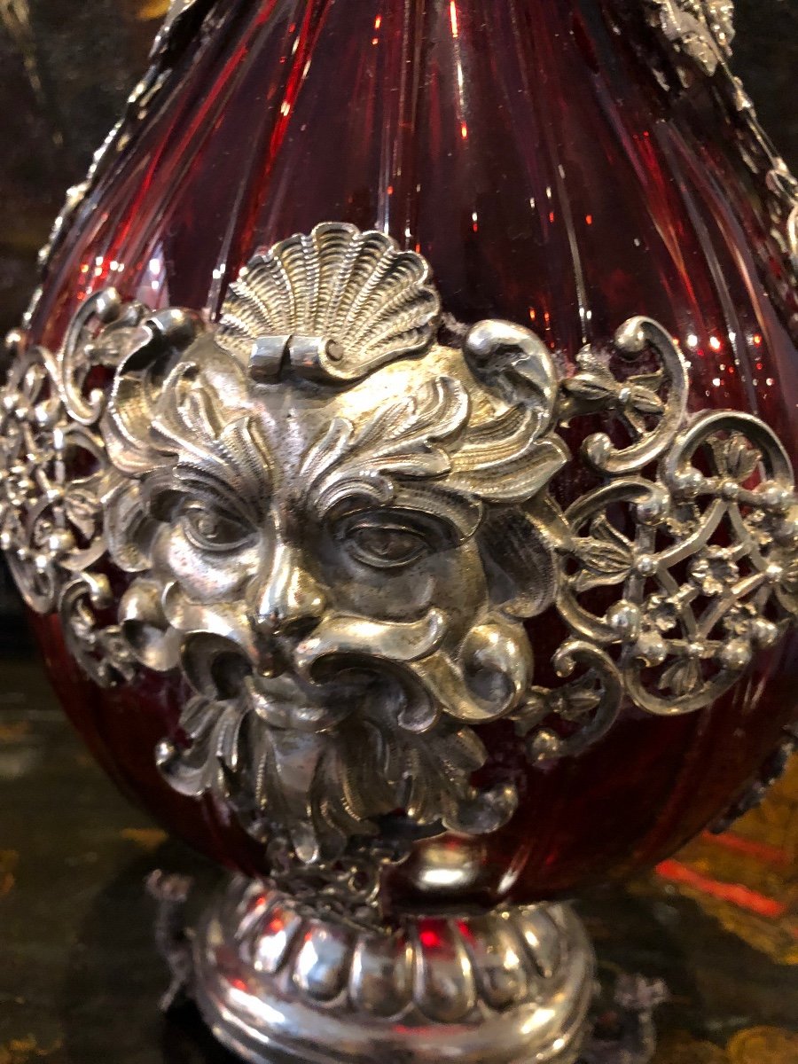 Paire De Bouteilles En Verre Rouge Et Argent-photo-2