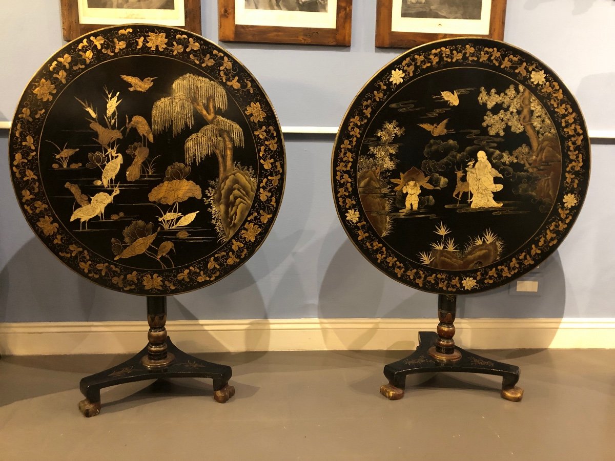 Pair Chinoiserie Sail Tables.