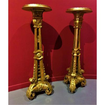 Pair Of Carved And Gilded Pedestal