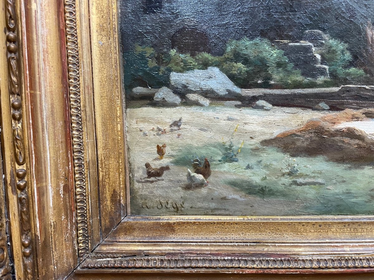 Cour De Ferme Animée , Huile Sur Toile Signée A. Ségé -photo-3