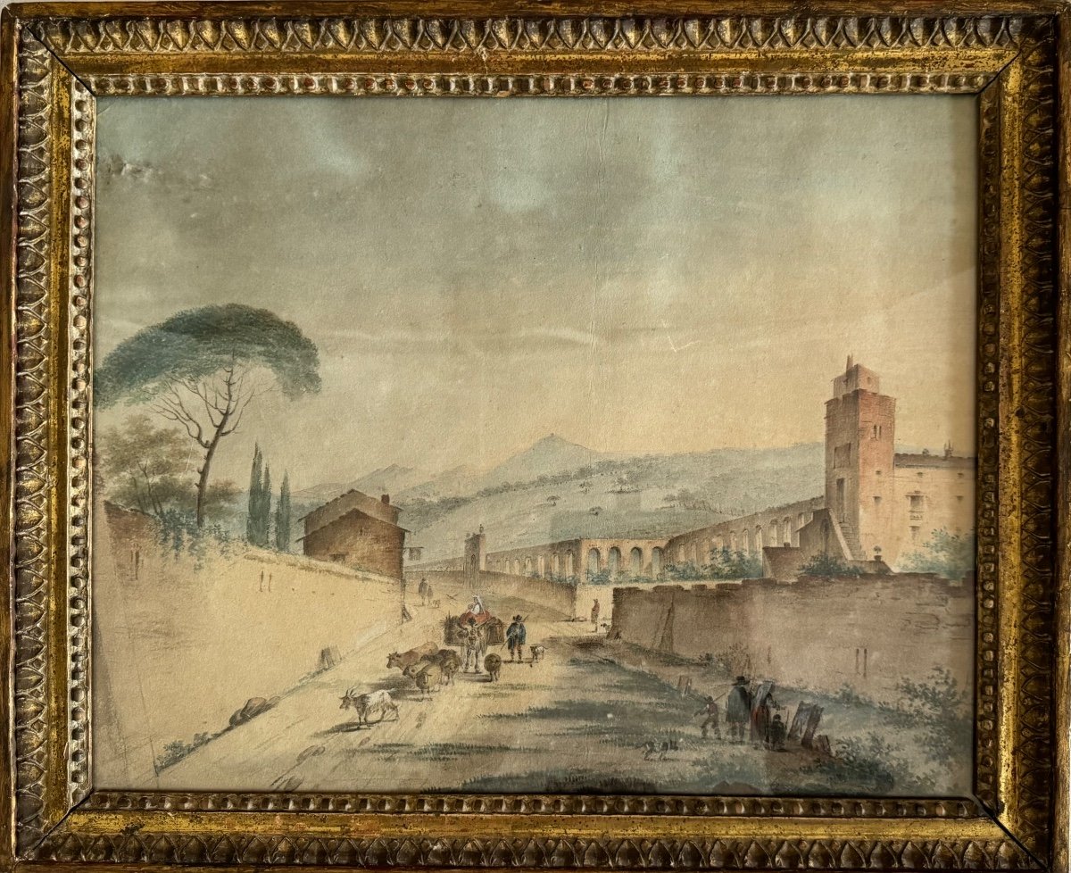 Aquarelle , Village Italien
