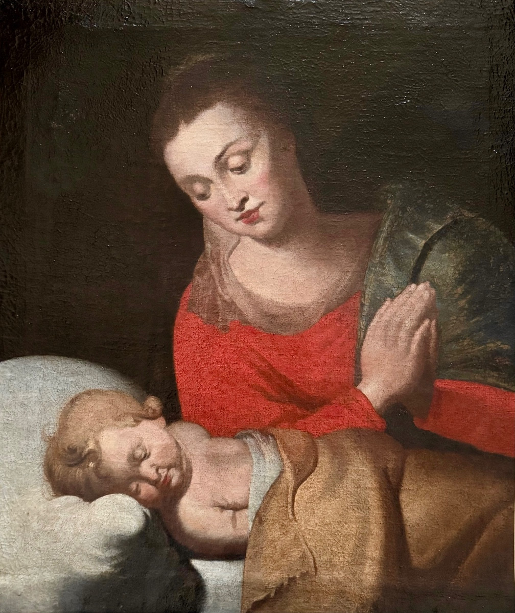 La Vierge et l’enfant endormi suiveur de Rubens 