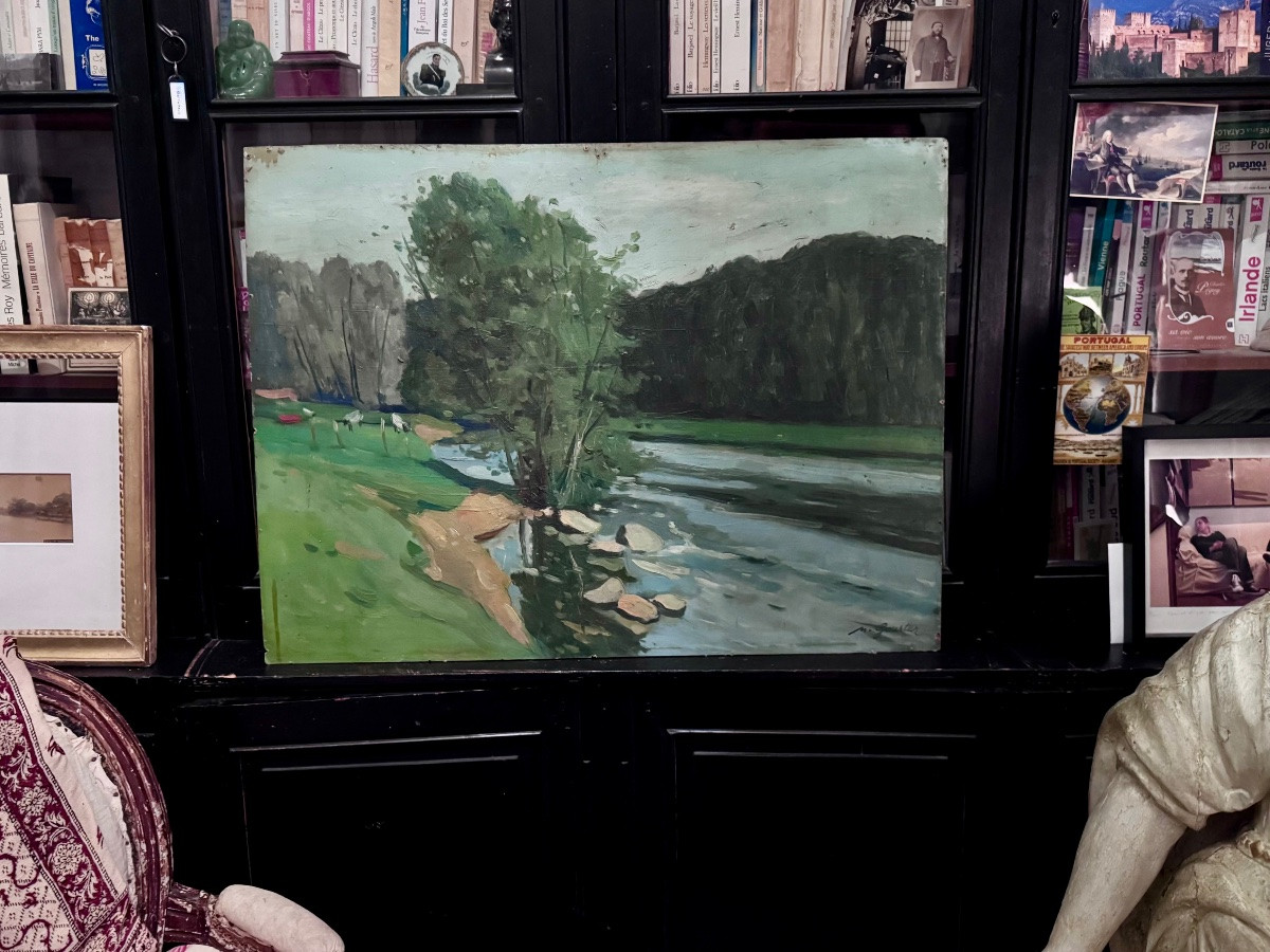 Bord de Loire circa 1930 , signé -photo-2