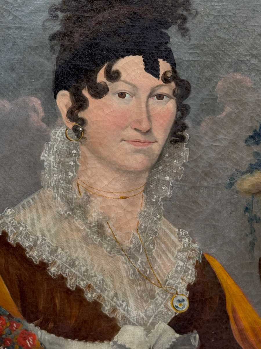 Paire de portrait début XIXème  , Shabby chic .-photo-2