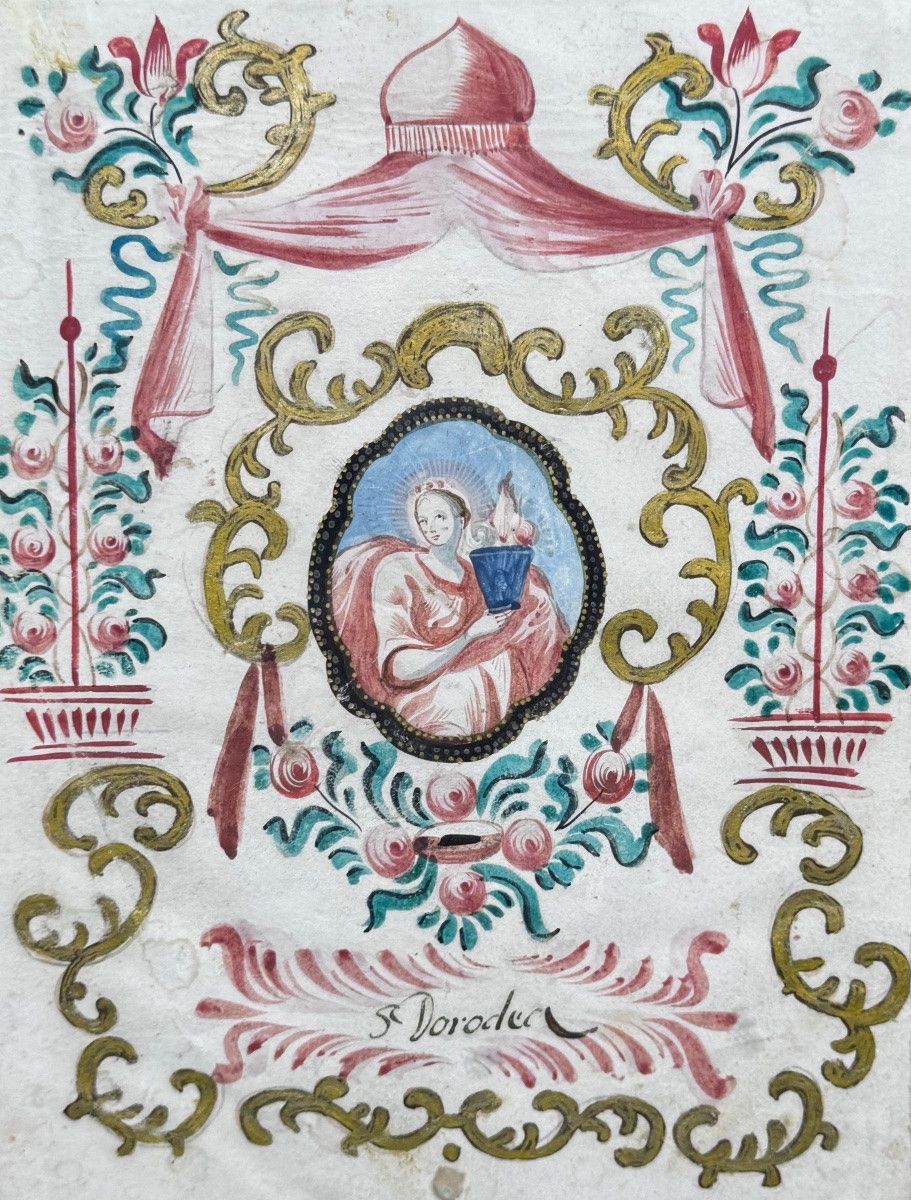Aquarelle fin 19ème , Sainte Dorothée -photo-4