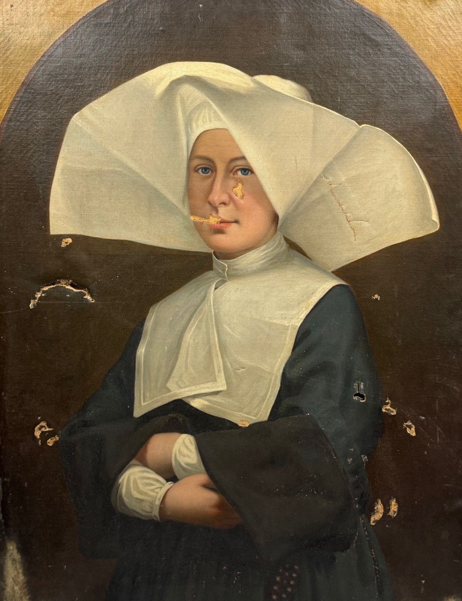 Large Portrait Of A Nun In Cornette-photo-3