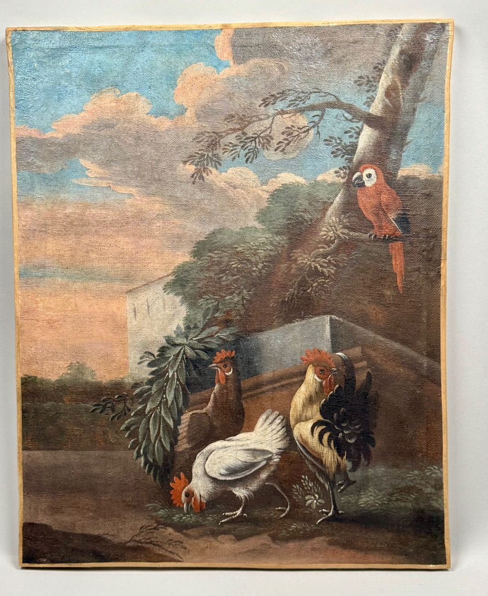 Tableau de boiserie au perroquet 