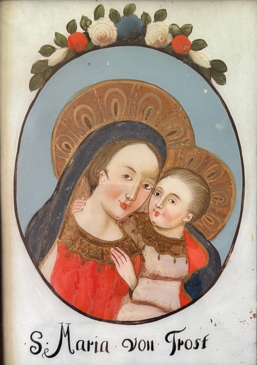 Vierge à l’Enfant , fixé sous verre , fin XVIIIème-photo-2
