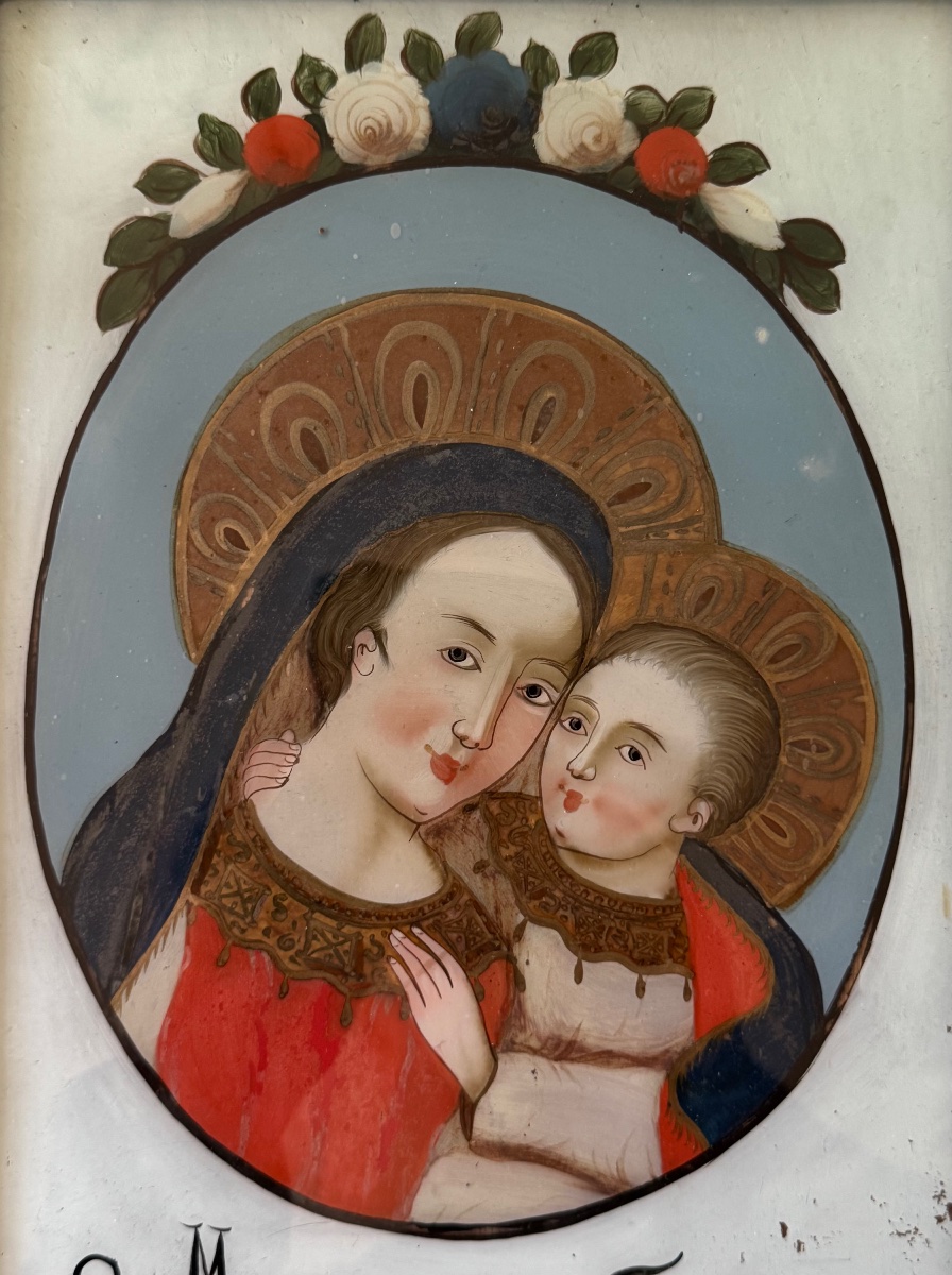 Vierge à l’Enfant , fixé sous verre , fin XVIIIème-photo-3