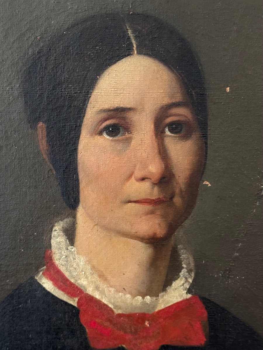 Portrait Of A Woman, Oil On Canvas, Mid-19th Century-photo-3