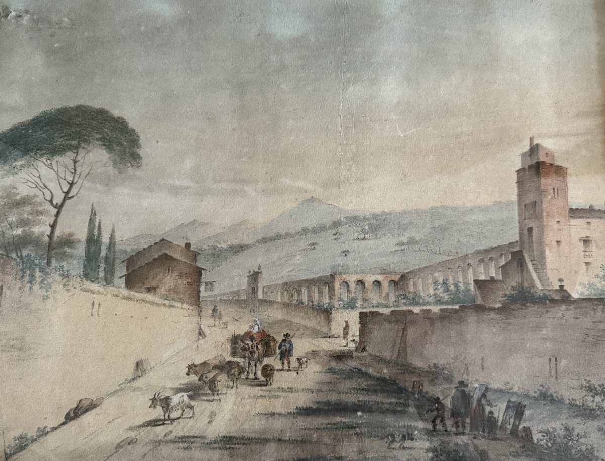 Village italien , aquarelle début 19ème-photo-3
