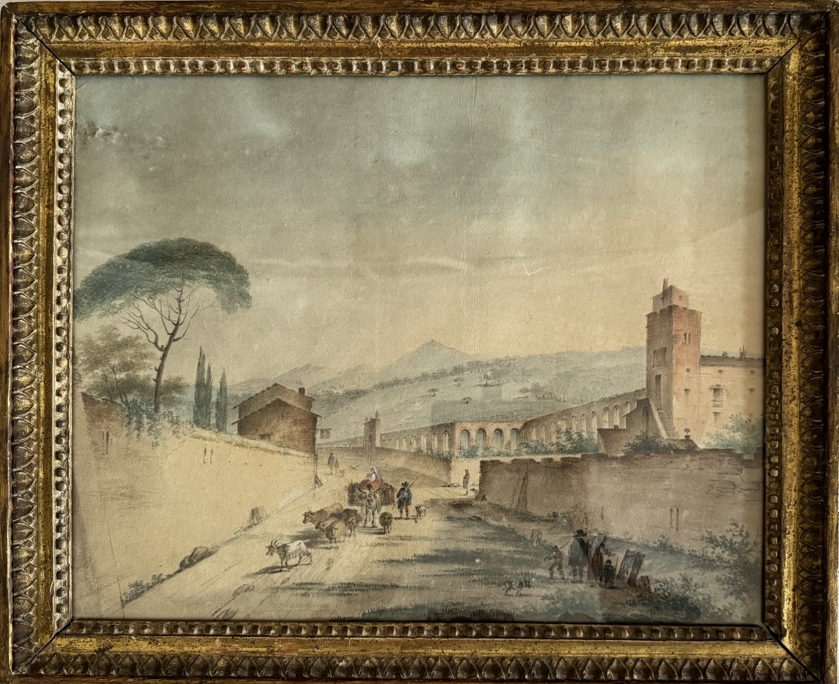 Village italien , aquarelle début 19ème