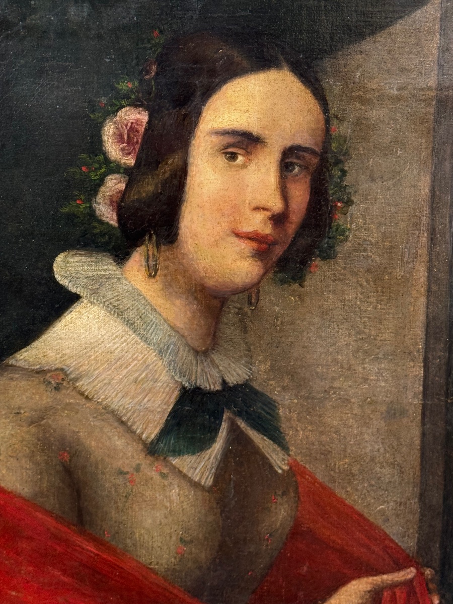 Portrait d’une jeune femme 1830-1860 , école italienne-photo-3