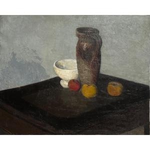 Nature morte des années 50 « vases et pommes »