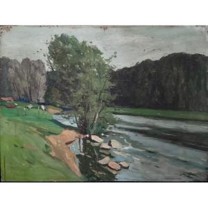 Bord de Loire circa 1930 , signé 