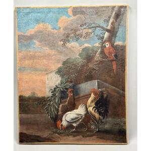 Tableau de boiserie au perroquet 