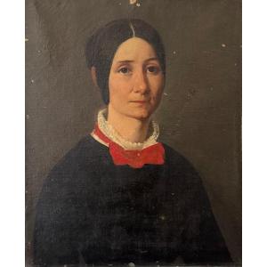 Portrait Of A Woman, Oil On Canvas, Mid-19th Century