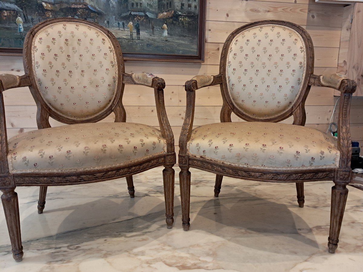 Paire De Fauteuils A Medaillons Epoque Louis XVI