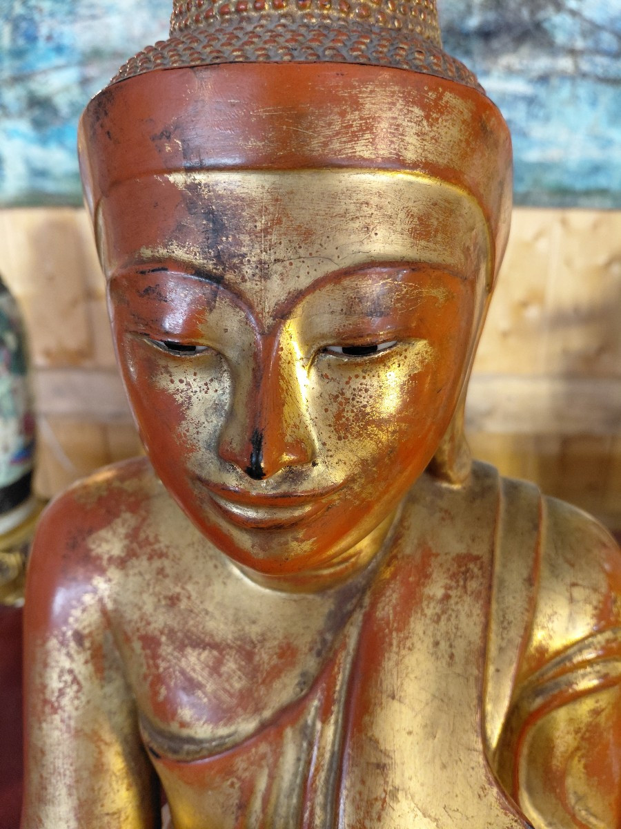 Burmese Buddha In Gilded Wood-photo-3