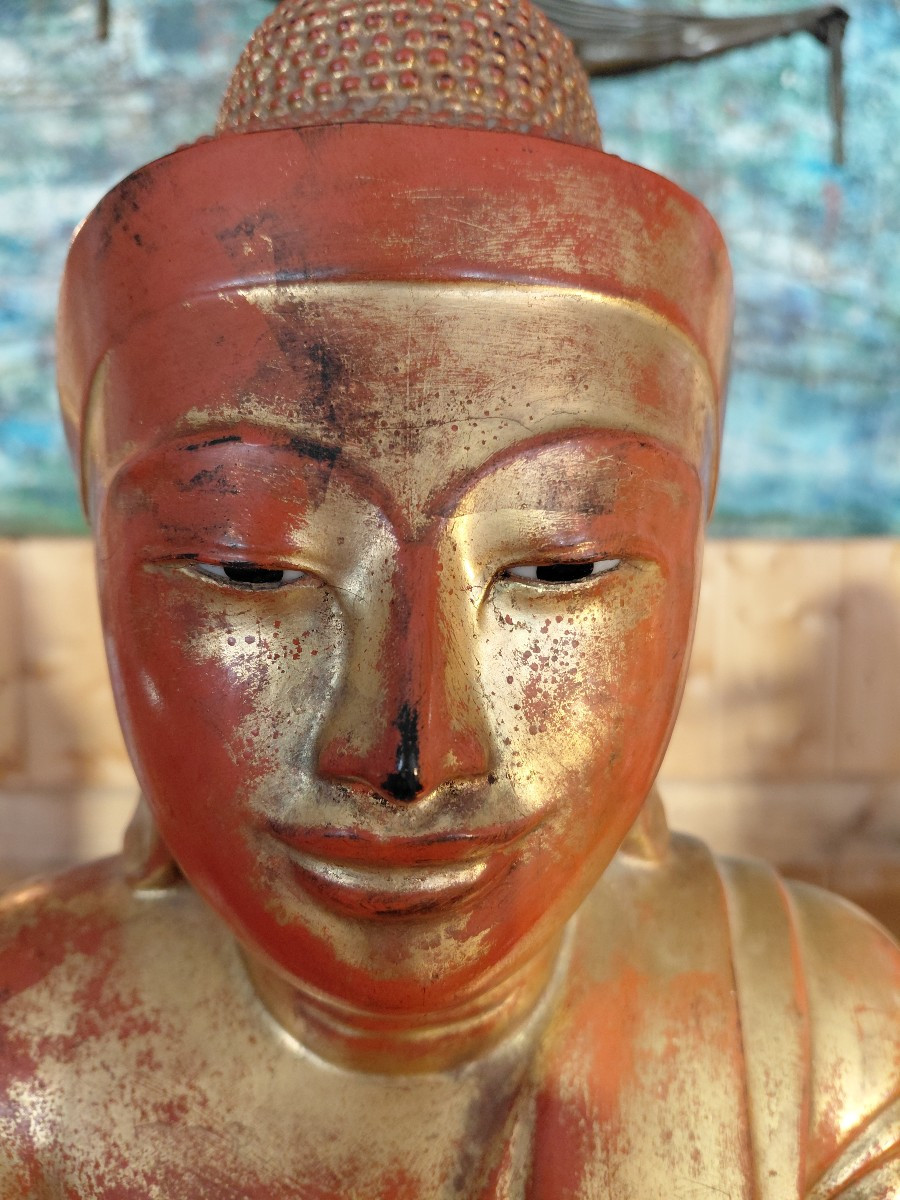 Burmese Buddha In Gilded Wood-photo-6