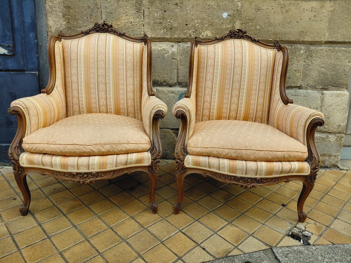 Paire de bergères style Louis XV en noyer-photo-2